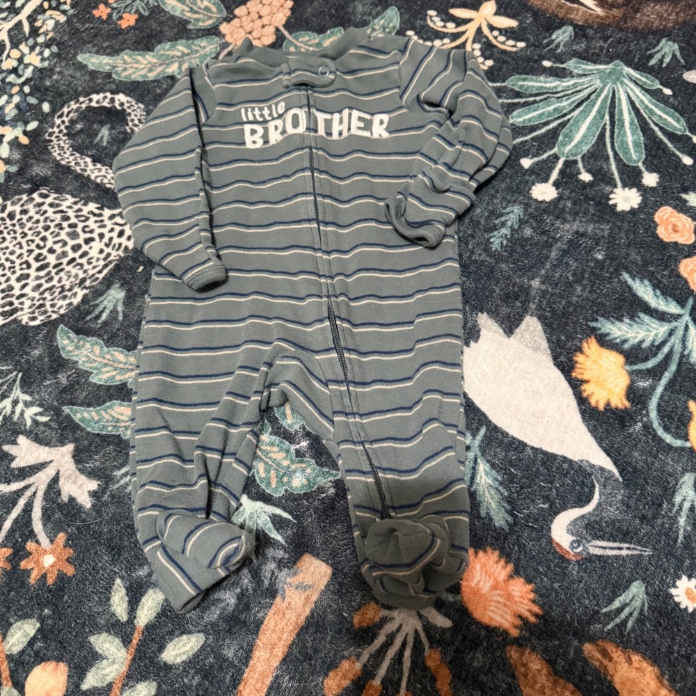 Carters Just One You Little Brother Striped Footed Sleeper Pajamas Blue Green 3M